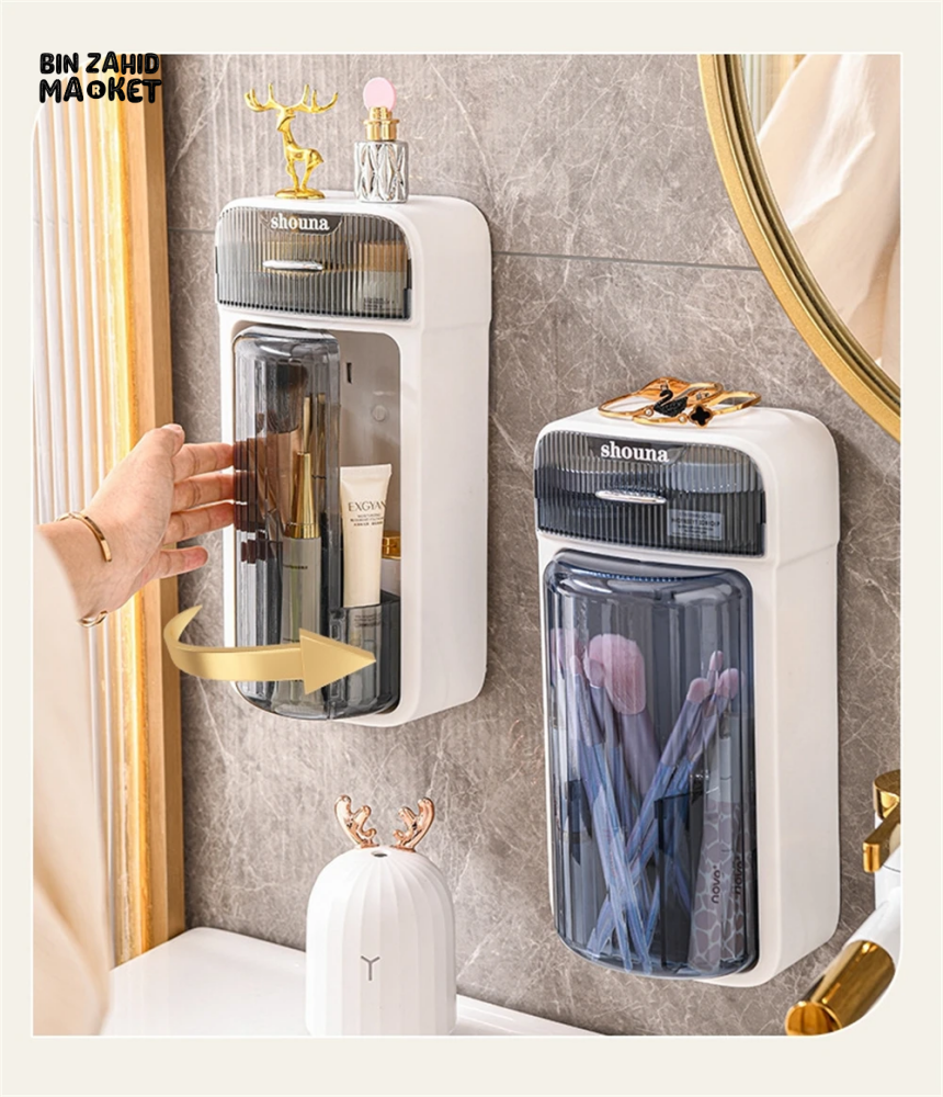 LUXORMOVE WALL MOUNTED MAKEUP BRUSH ORGANIZER 360° ROTATING STORAGE RACK