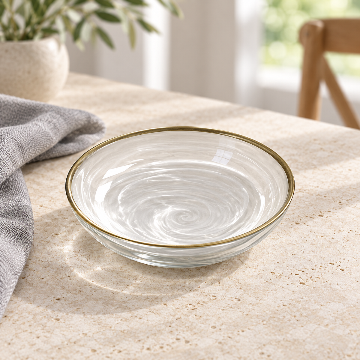 Danny Home Shallow Gold Rim Bowl 8.5 Inches