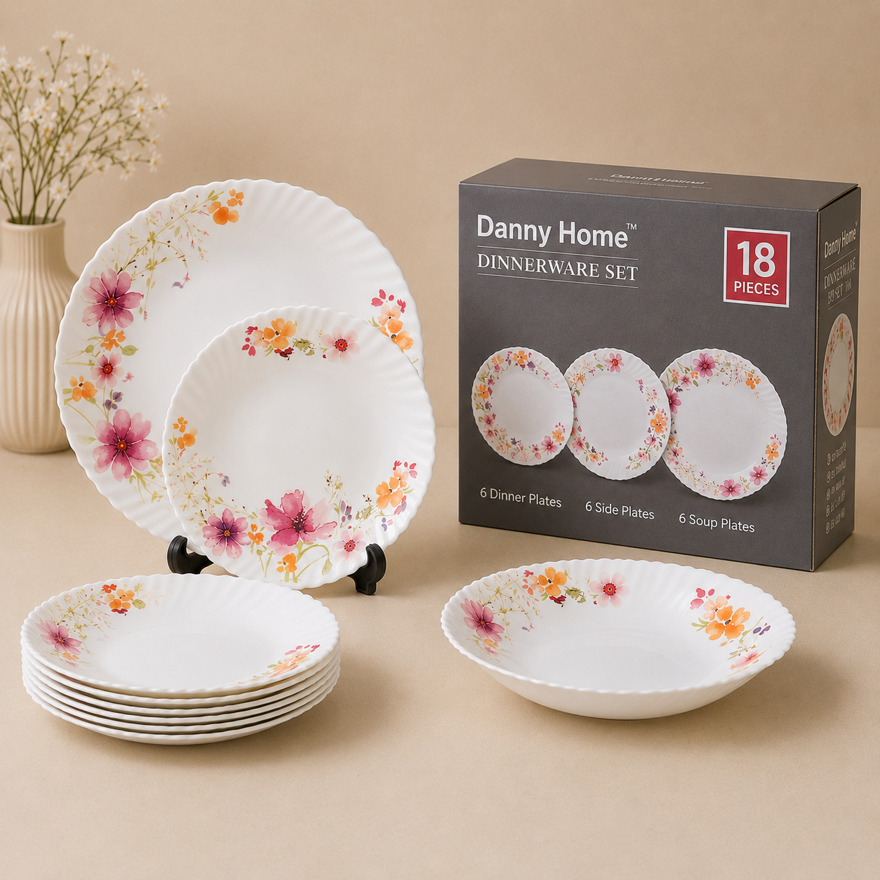 DANNY HOME 18 PCS FLORAL DINNERWARE SET