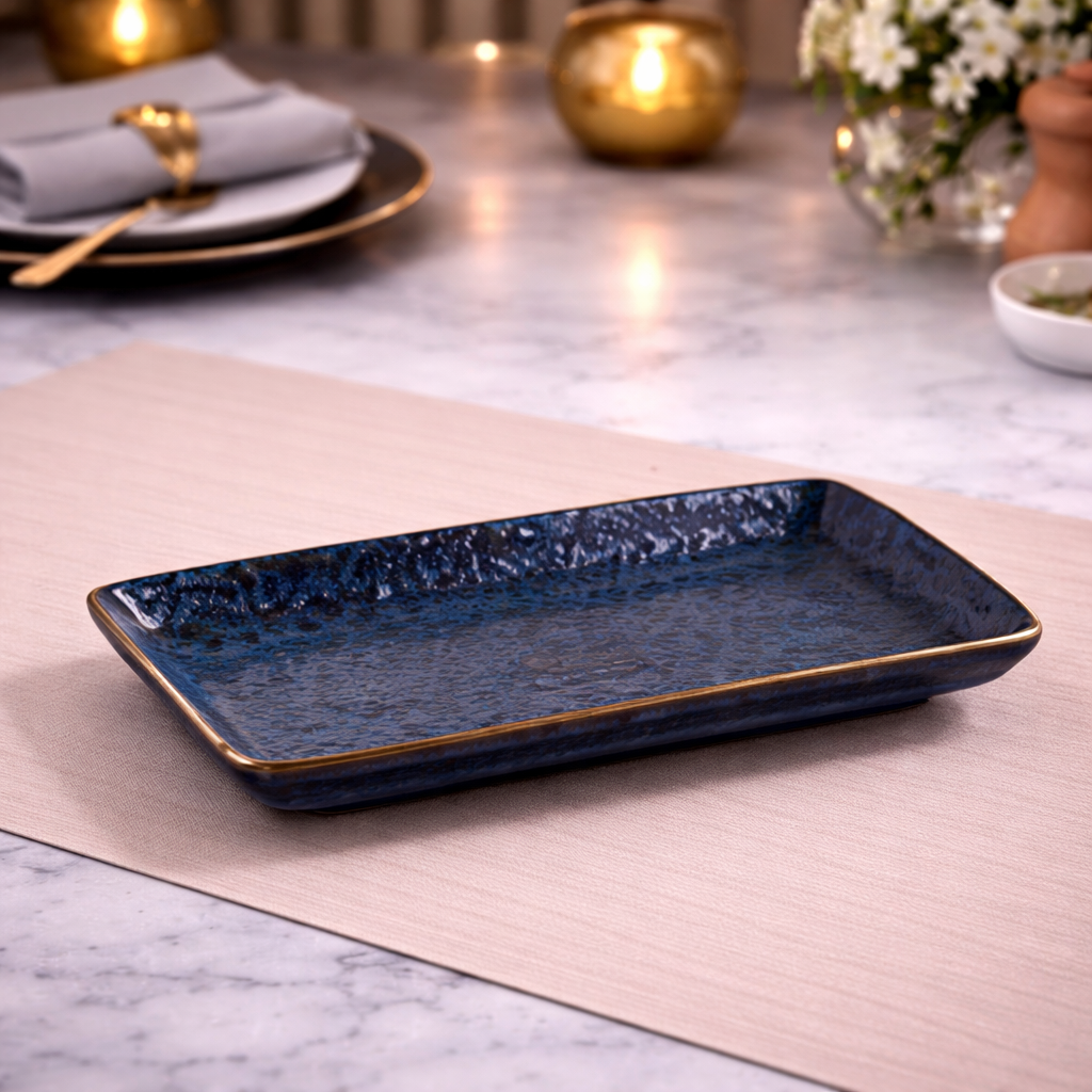 DANNY HOME BLUE CERAMIC RECTANGULAR SERVING PLATTER 22.9CM -90CFP 2027