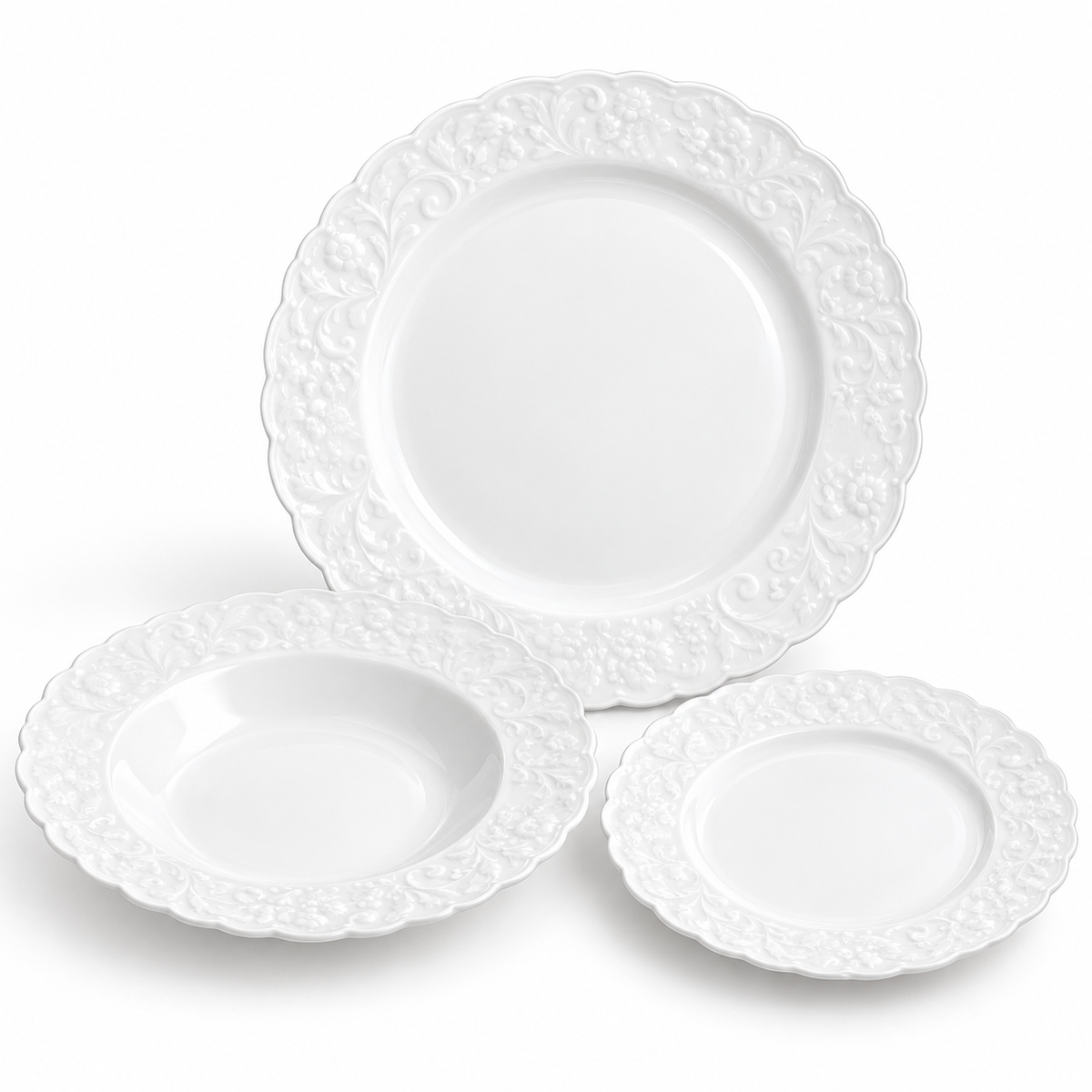 Danny Home 24-Piece White Embossed Dinner Set