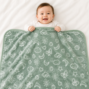HAPPIMUMS BABY PLUSH SLEEPING BLANKET DOUBLE PLY CLOUD & BOW 110 x 80 - GREEN