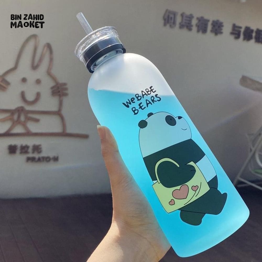 2IN1 DRINKING "WE BABE BEARS" FROSTED WATER BOTTLE WITH 2 CAPS & STRAW 1000ML
