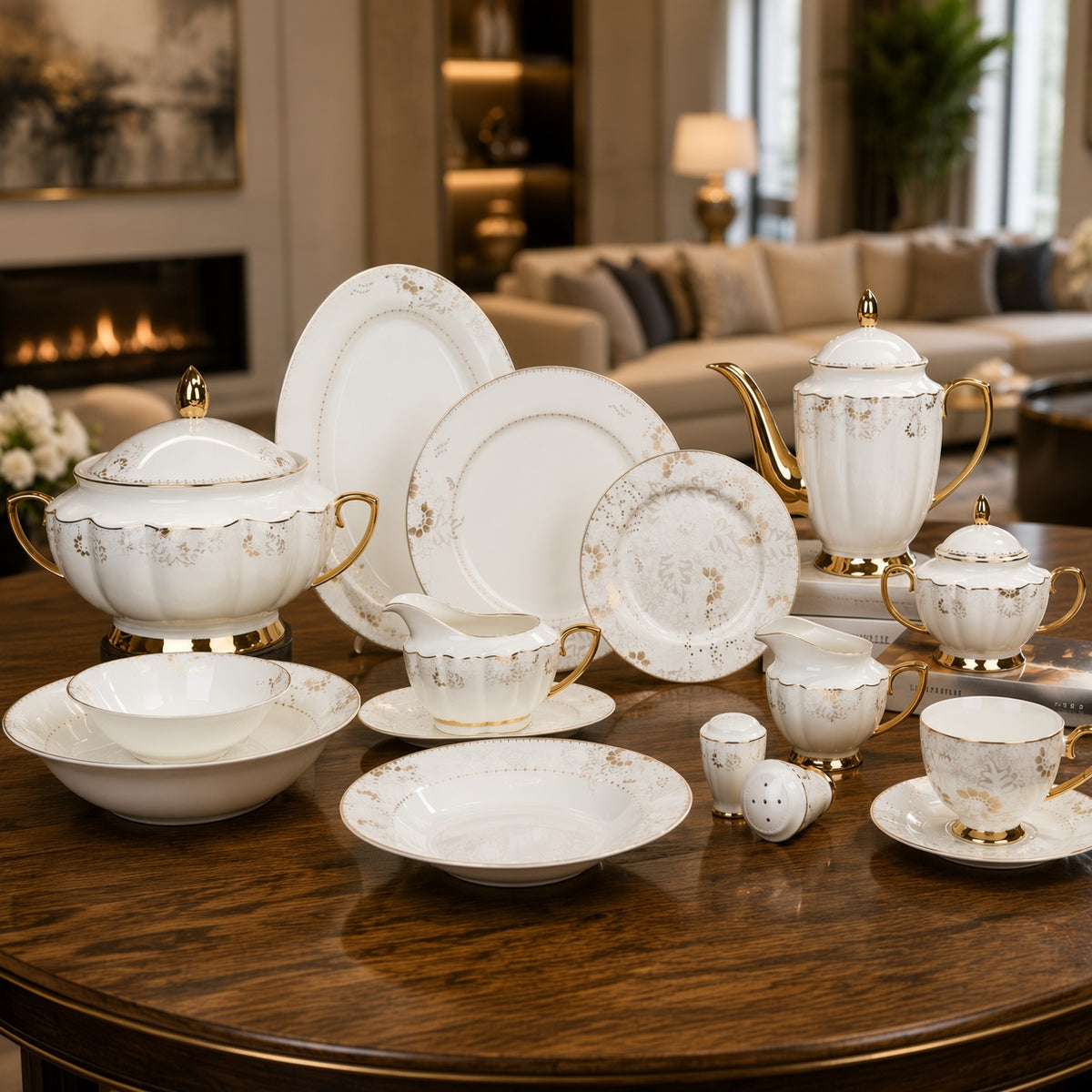 Johnson Bros Inspired Gold Floral Patterns Bone China Dinner Set