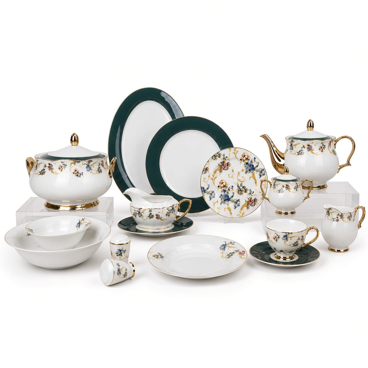 Johnson Bros Inspired Green Multi-Coloured Green Patterns Bone China Dinner Set
