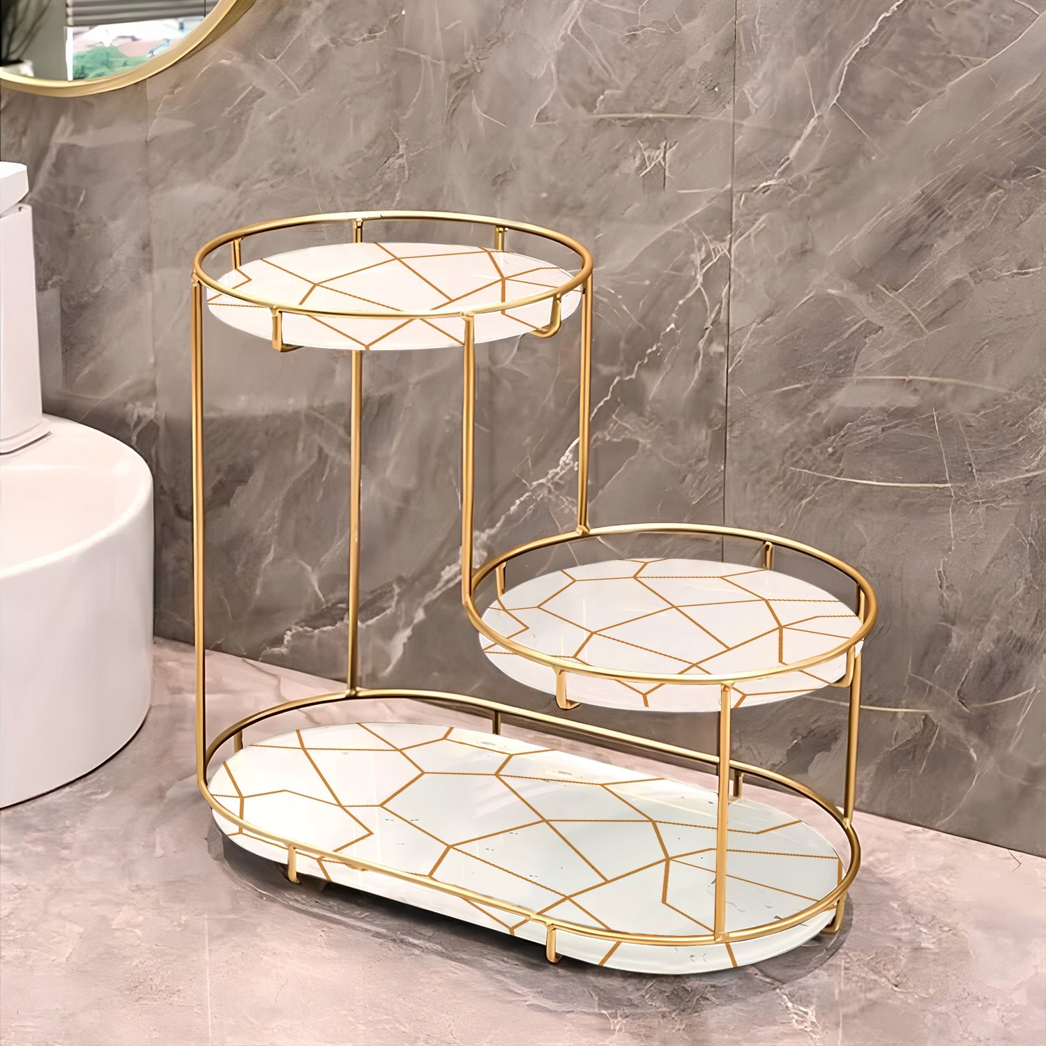 3-Tier Golden Vanity Stand by Matrix White base with golden design