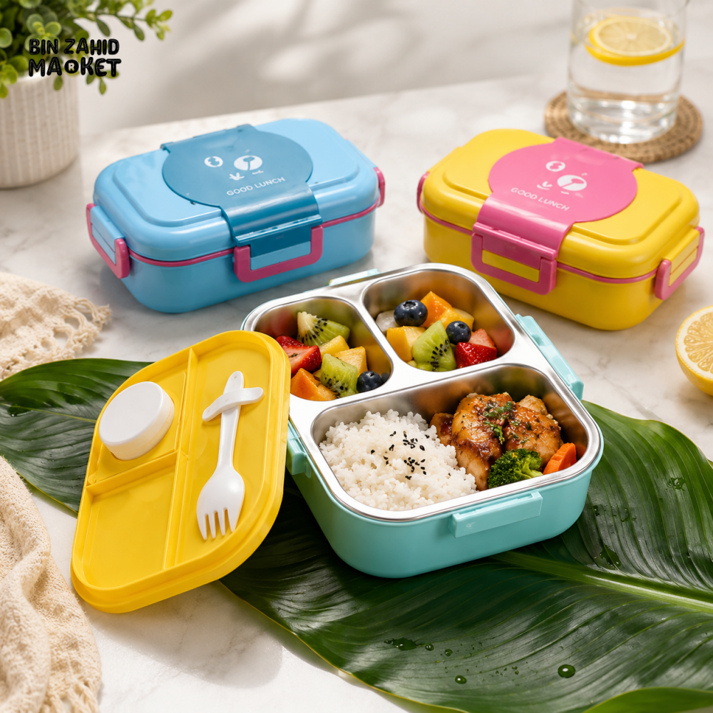 3-COMPARTMENT STAINLESS STEEL LUNCH BOX - 500 ML