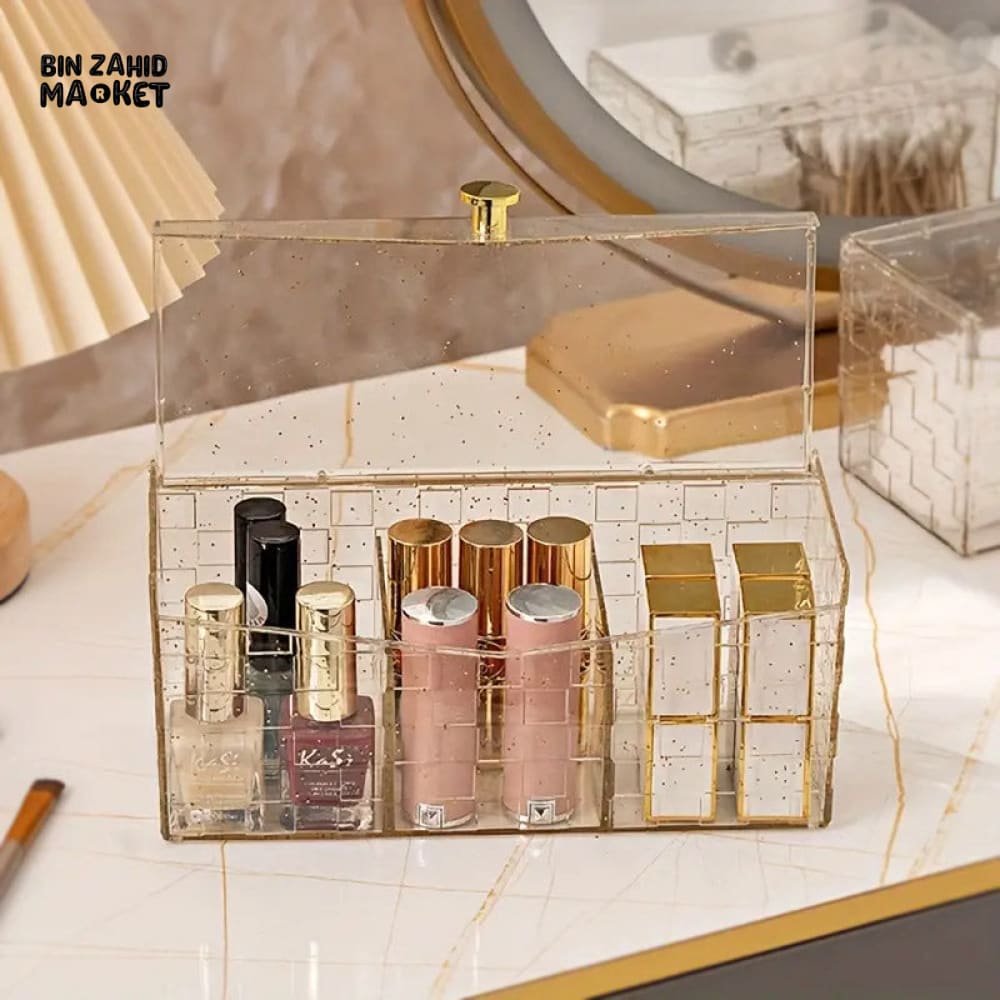 3-IN-1 DUSTPROOF COSMETIC ORGANIZER – FOR COTTON SWABS & LIPSTICKS