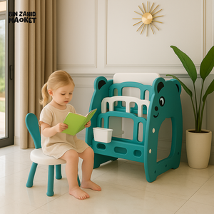 3-IN-1 KIDS BEAR STUDY DESK WITH BOOKSHELF & WHITEBOARD – CONVERTIBLE BLUE READING STATION FOR TODDLERS - GREEN