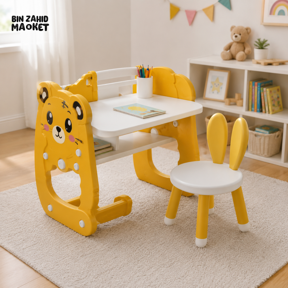 3 IN 1 KIDS STUDY TABLE AND CHAIR SET WITH ROCKING HORSE