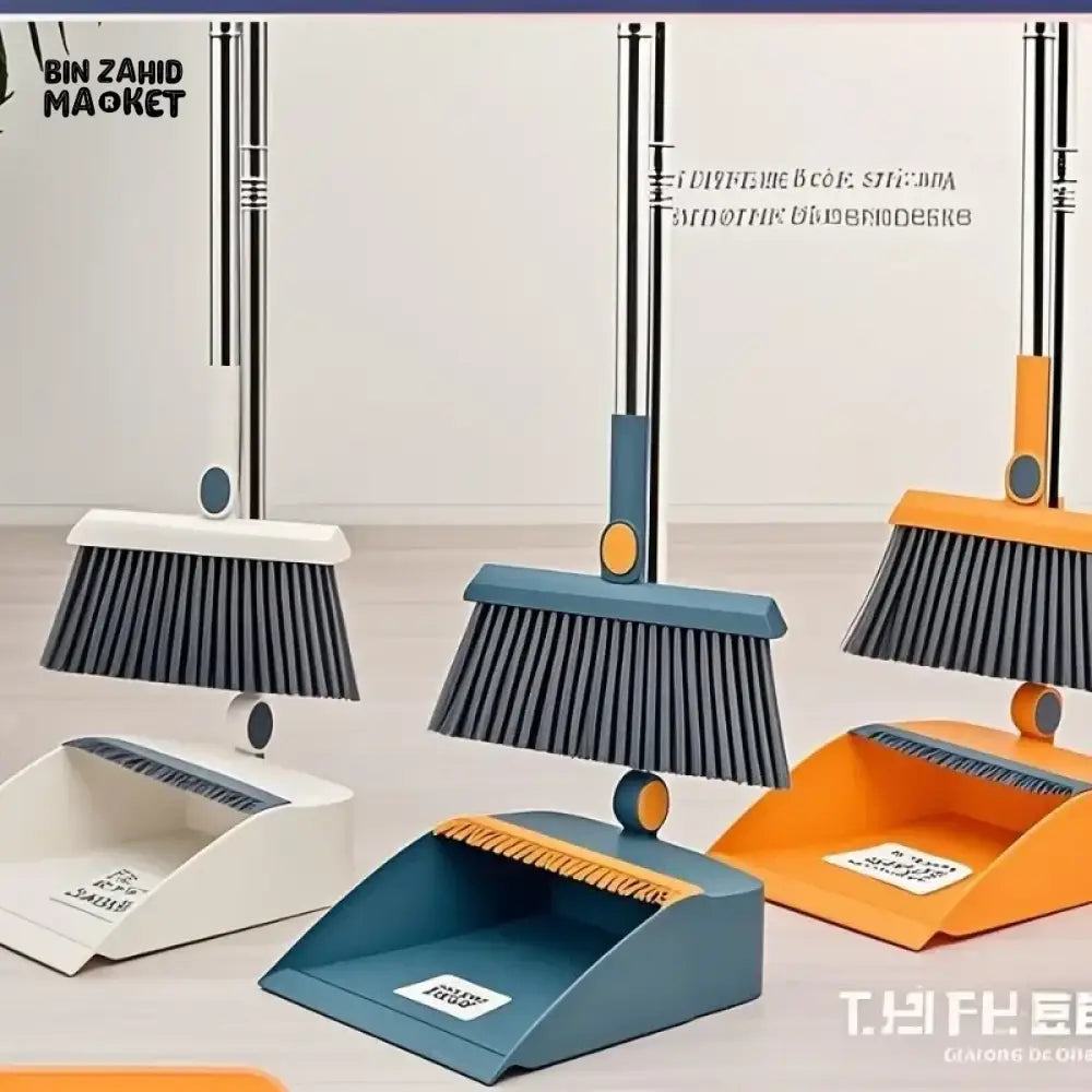 3-IN-1 ROTATING FOLDABLE MAGNETIC BROOM AND DUSTPAN SET – THICK BRISTLES FOR PET HAIR REMOVAL & HOUSE CLEANING