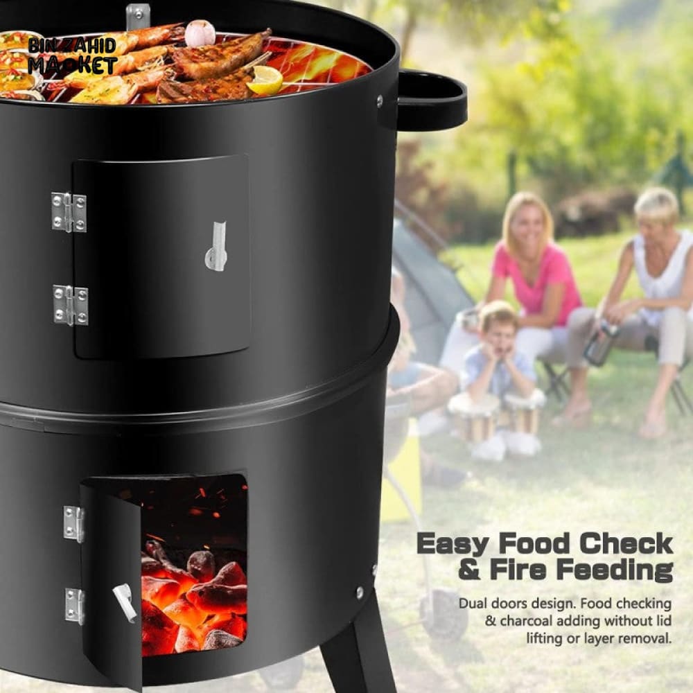 3-IN-1 VERTICAL CHARCOAL SMOKER BBQ GRILL 16 INCH SEPARABLE COMBO