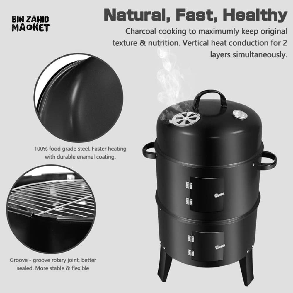 3-IN-1 VERTICAL CHARCOAL SMOKER BBQ GRILL 16 INCH SEPARABLE COMBO