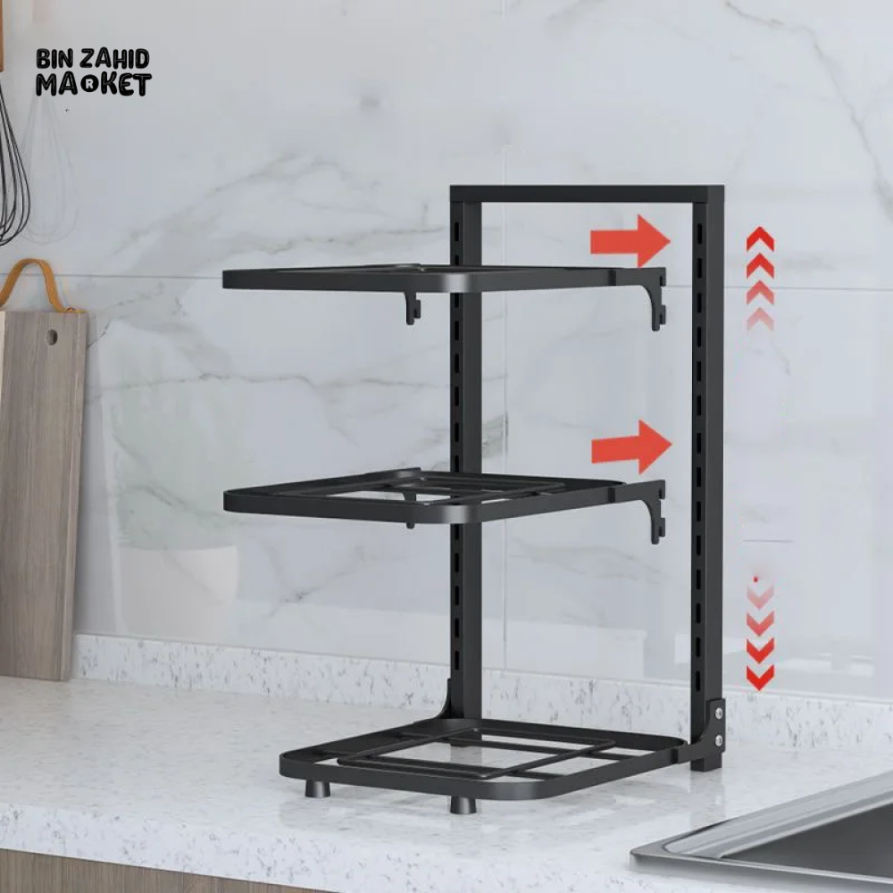 3-LAYER ADJUSTABLE POT RACK KITCHEN STORAGE ORGANIZER LID & PAN HOLDER