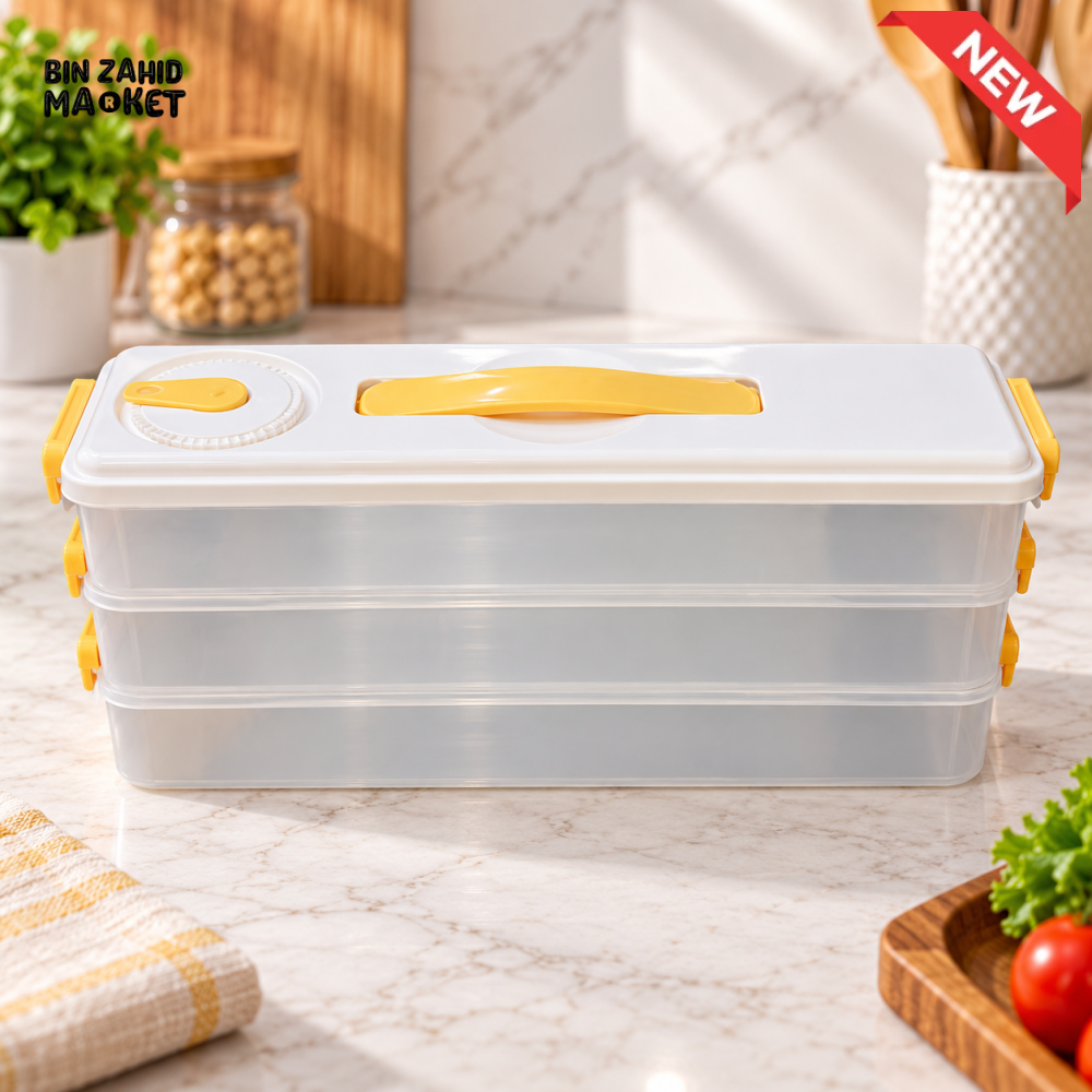 3 LAYER PORTABLE FOOD STORAGE LUNCH BOX WITH HANDLE