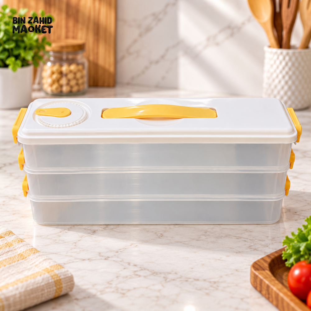 3 LAYER PORTABLE FOOD STORAGE LUNCH BOX WITH HANDLE