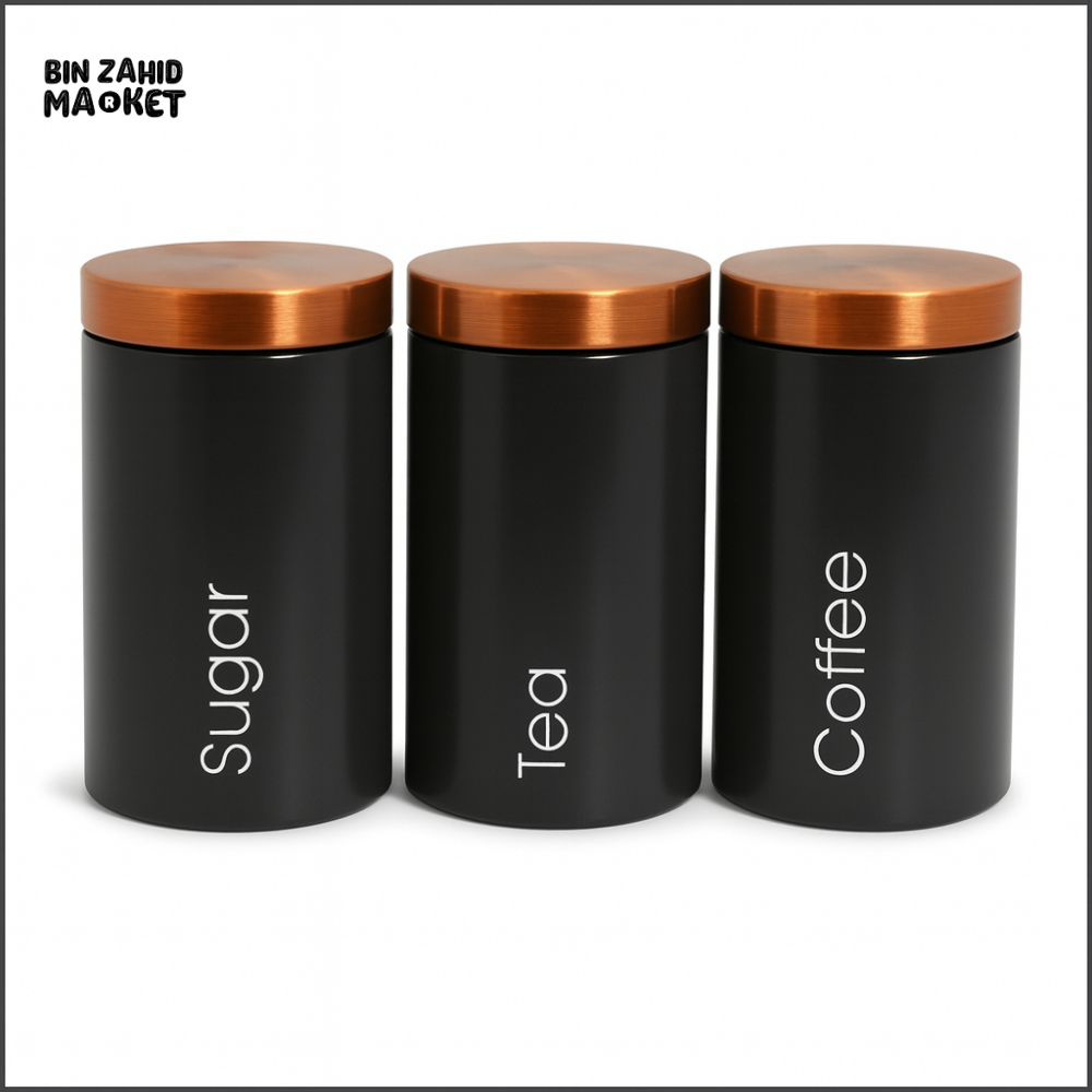 3 Pcs Matte Black Metal Kitchen Storage Canisters