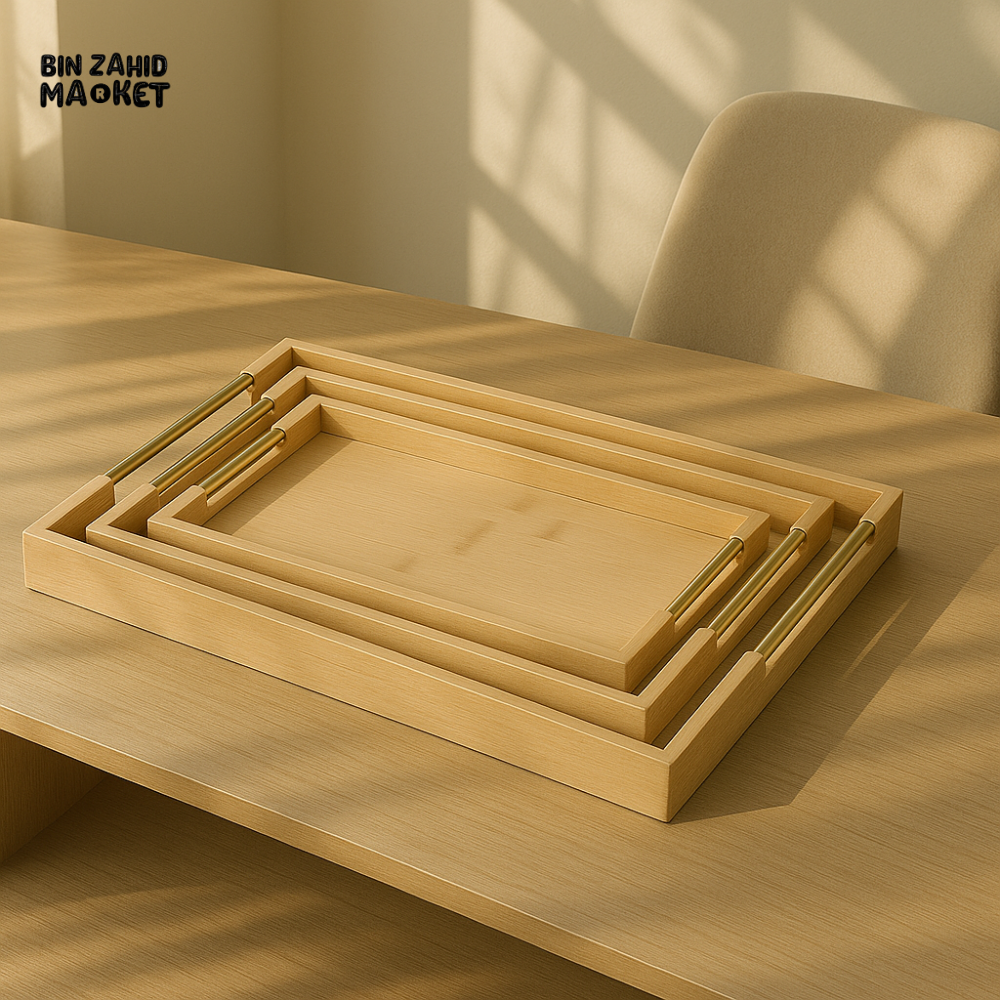 3 Pcs Modern Serving Tray Set (Golden Handle)