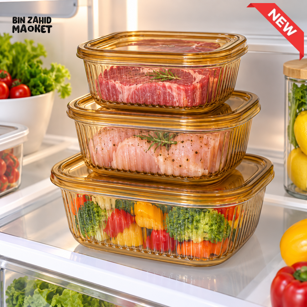 3 PIECE AMBER GLASS FOOD STORAGE CONTAINER SET WITH LIDS