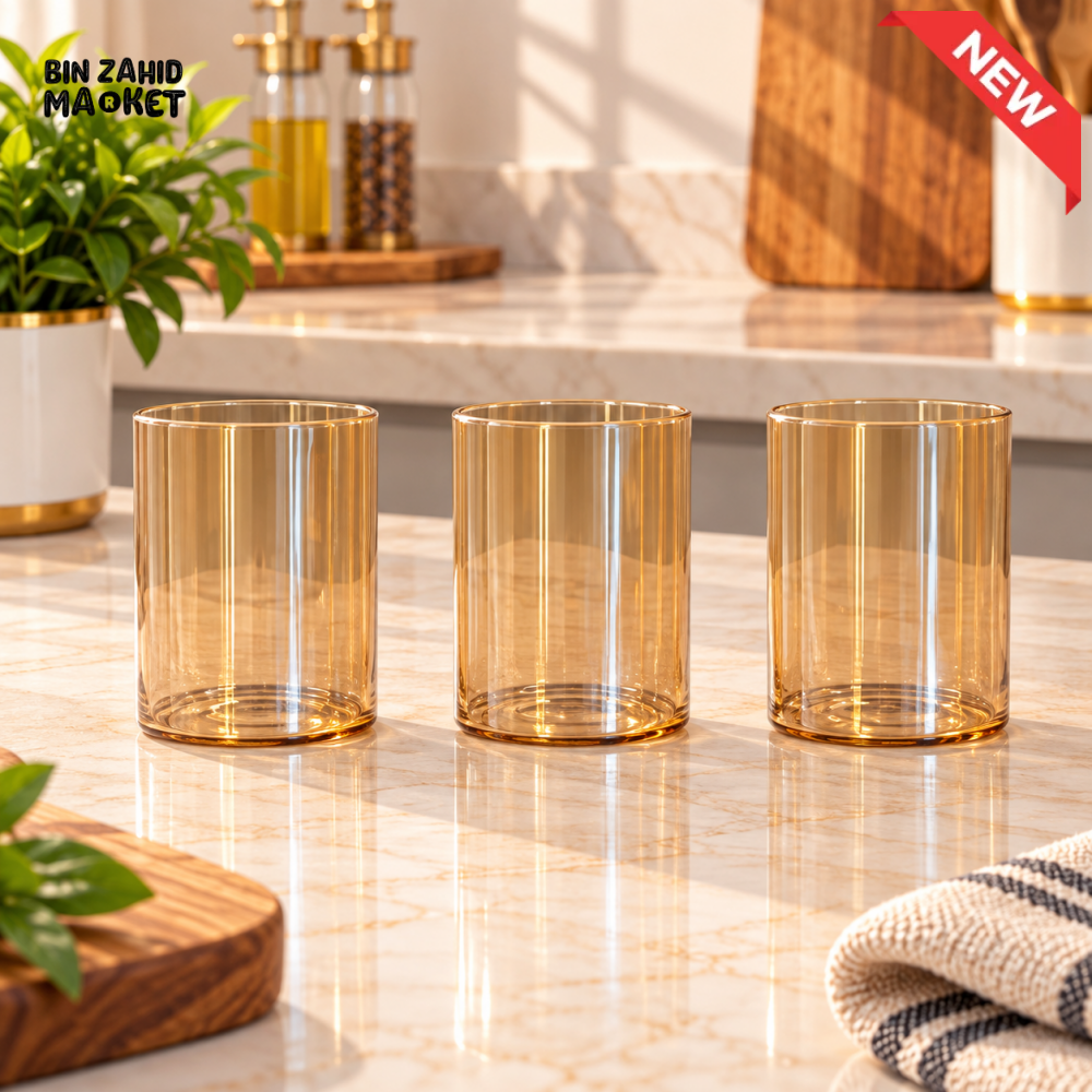 3-PIECE AMBER SHORT CYLINDER DRINKING GLASS SET - Glasses