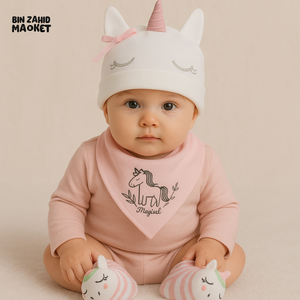 3-PIECE BABY SET – HAT, BIB & SOCKS | OUTFIT FOR NEWBORNS - UNICORN