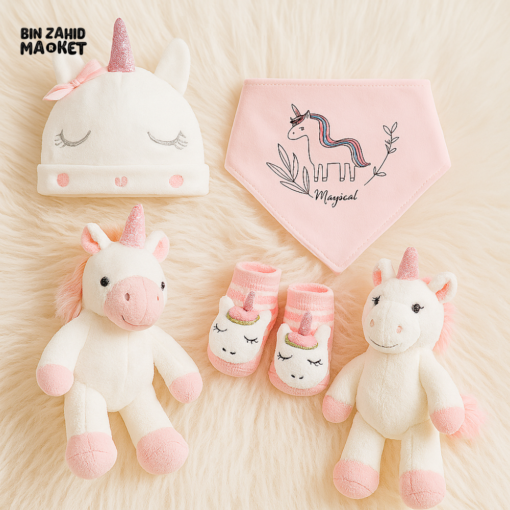 3-PIECE BABY SET – HAT, BIB & SOCKS | OUTFIT FOR NEWBORNS - UNICORN