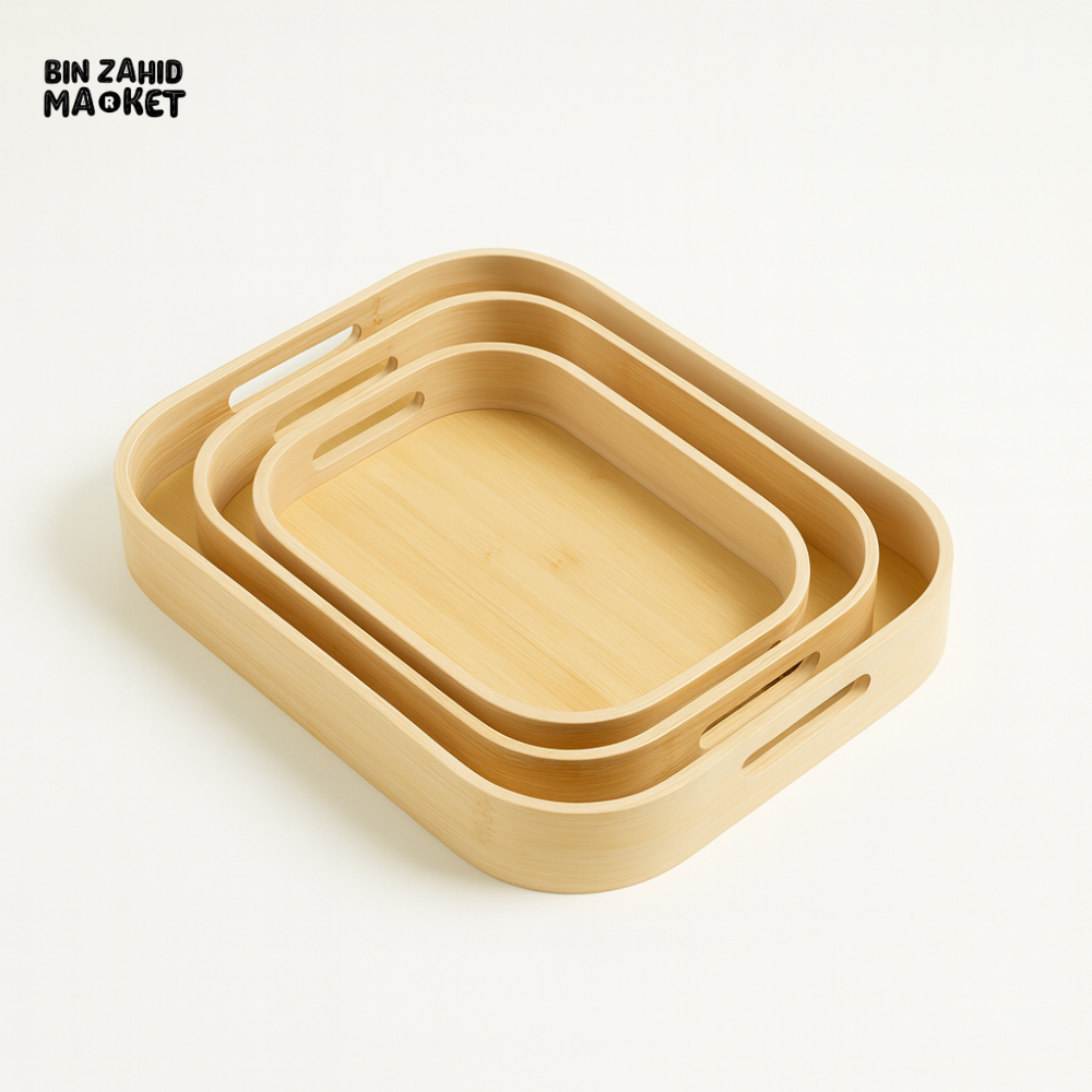 3-Piece Bamboo Serving Tray Set