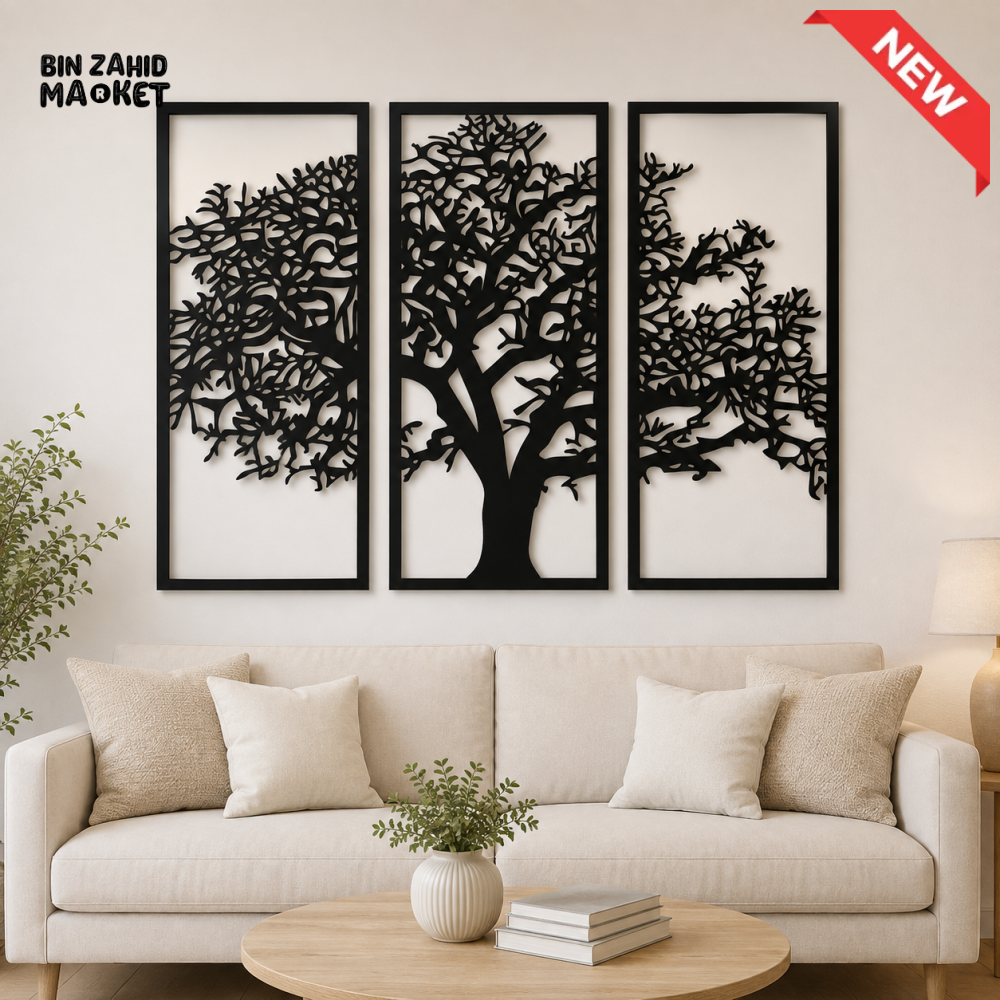 3-PIECE BLACK TREE METAL WALL ART SET