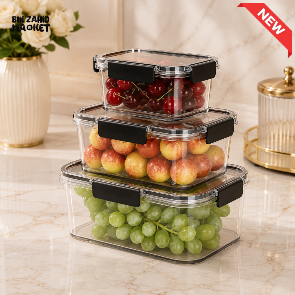 3-PIECE CLEAR FOOD STORAGE CONTAINER SET WITH LOCKING LIDS