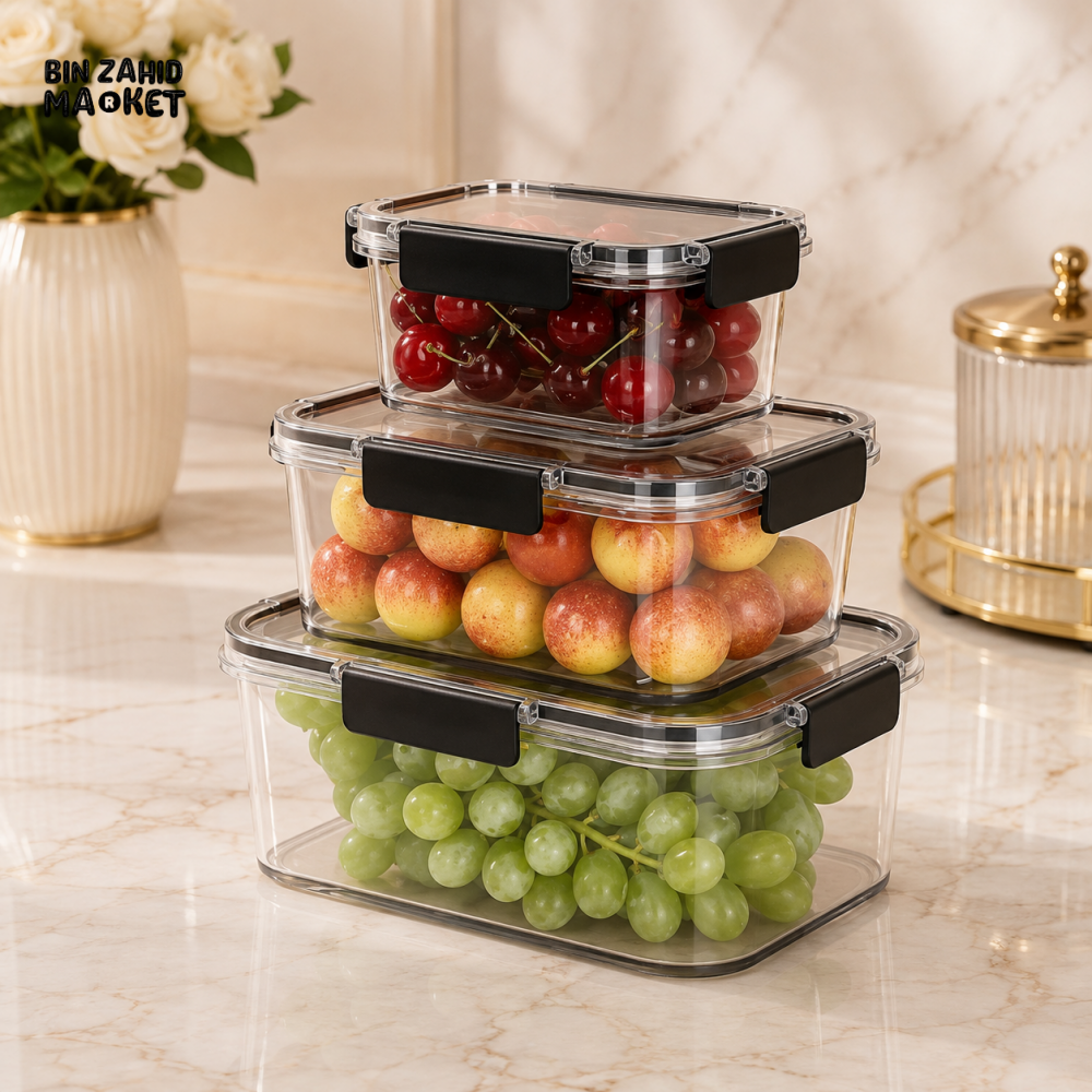 3-PIECE CLEAR FOOD STORAGE CONTAINER SET WITH LOCKING LIDS