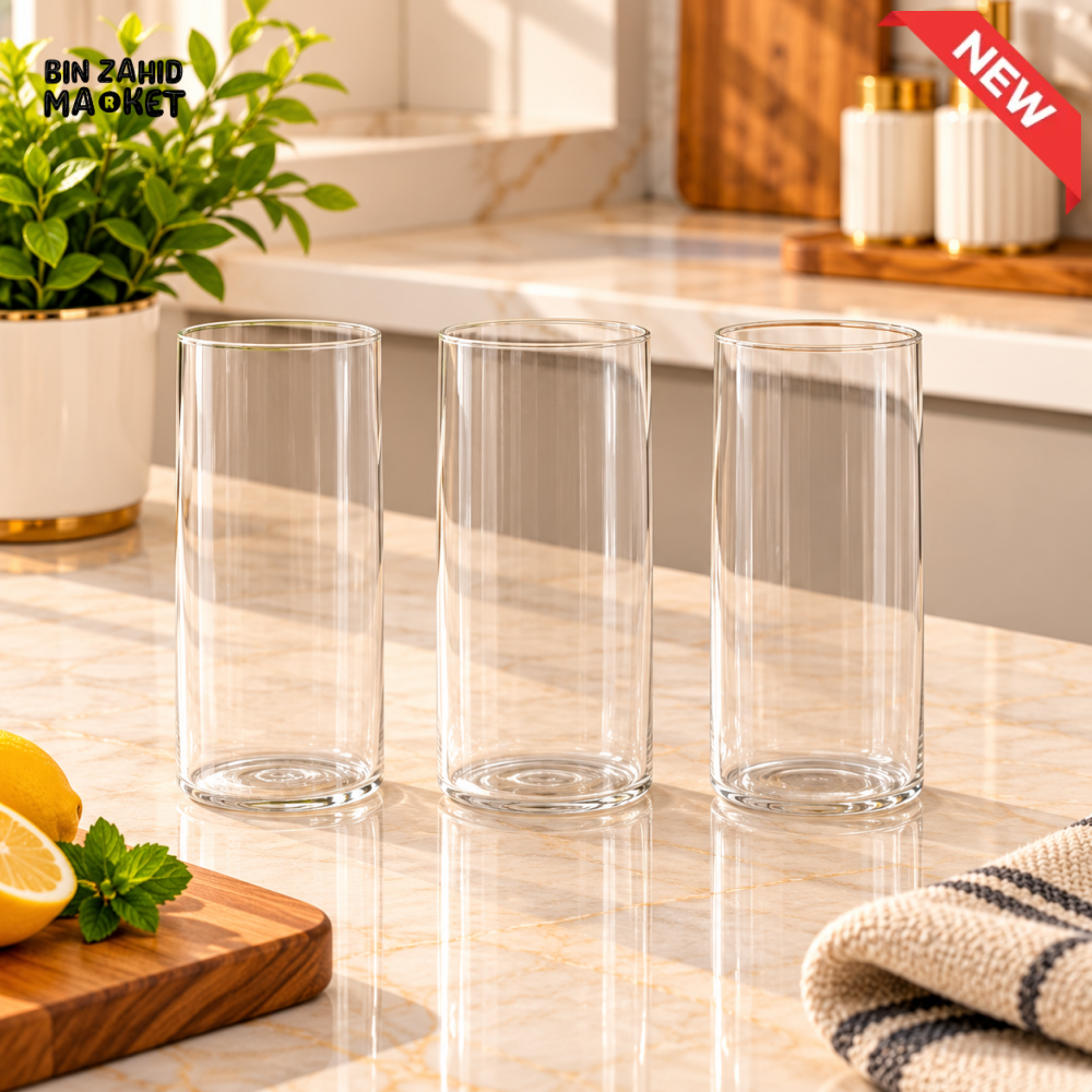 3-PIECE CLEAR TALL CYLINDER DRINKING GLASS SET - Glasses