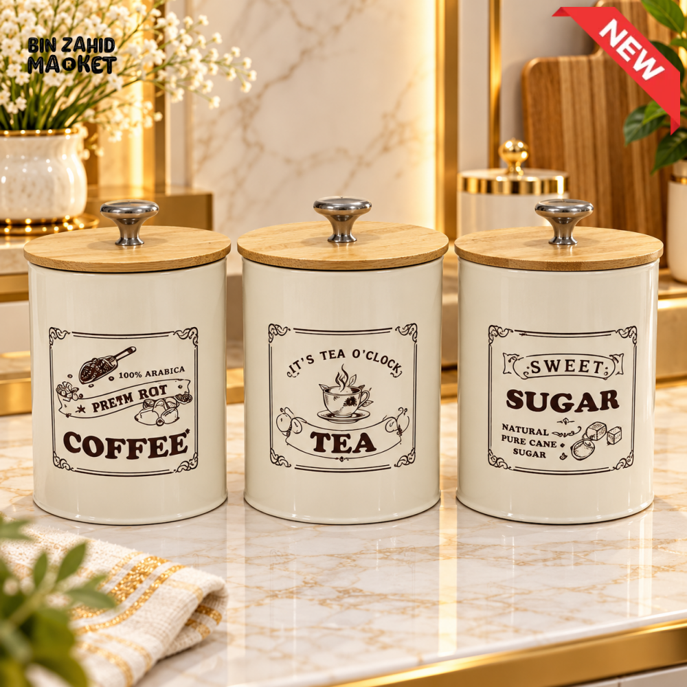 3 PIECE COFFEE TEA AND SUGAR KITCHEN CANISTER SET - Storage Jars & Canisters