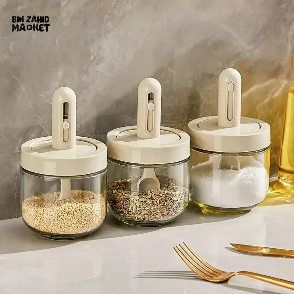 3 PIECE GLASS SEASONING BOTTLES WITH SPOON LEAK-PROOF MOISTURE-PROOF