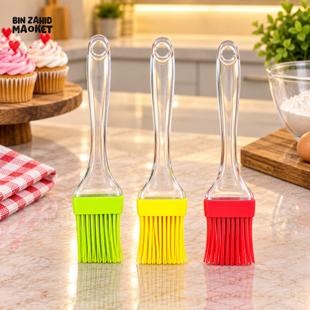 3-PIECE SILICONE PASTRY BRUSH SET WITH TRANSPARENT HANDLES