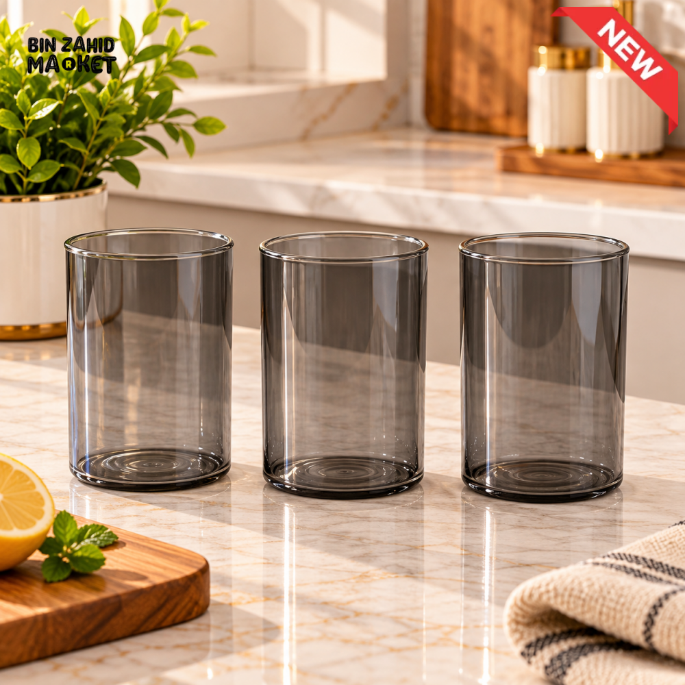 3-PIECE SMOKE GREY TRANSPARENT DRINKING GLASS SET - Glasses