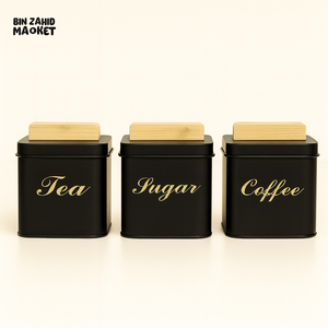 3-Piece Square Metal Sugar Canister Set with Bamboo Lids - Black