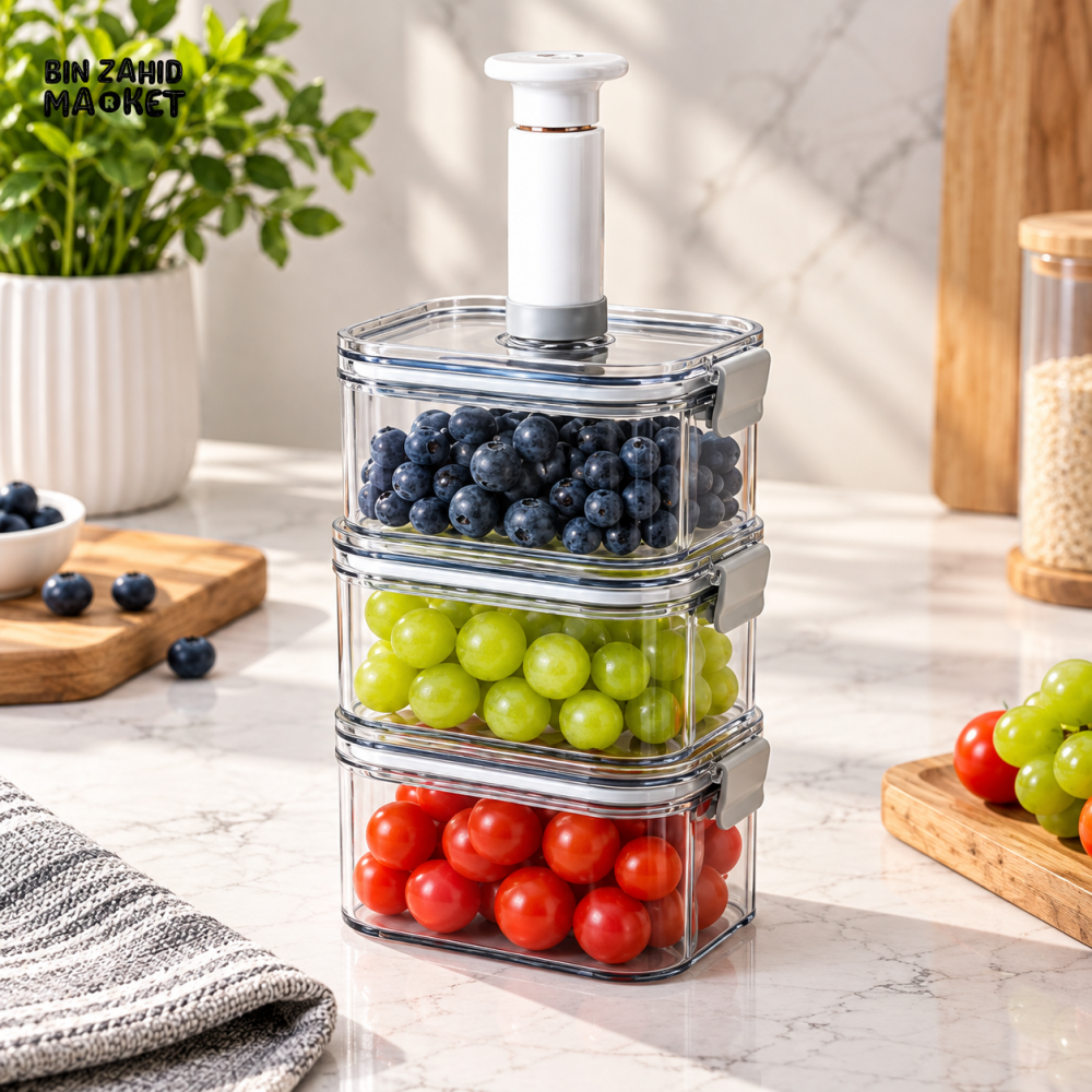 3-PIECE STACKABLE VACUUM FOOD STORAGE CONTAINER SET WITH PUMP