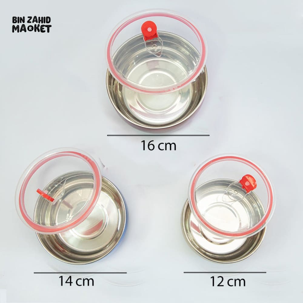 3-PIECE STAINLESS STEEL CONTAINER SET – AIRTIGHT FOOD STORAGE WITH PLASTIC LIDS