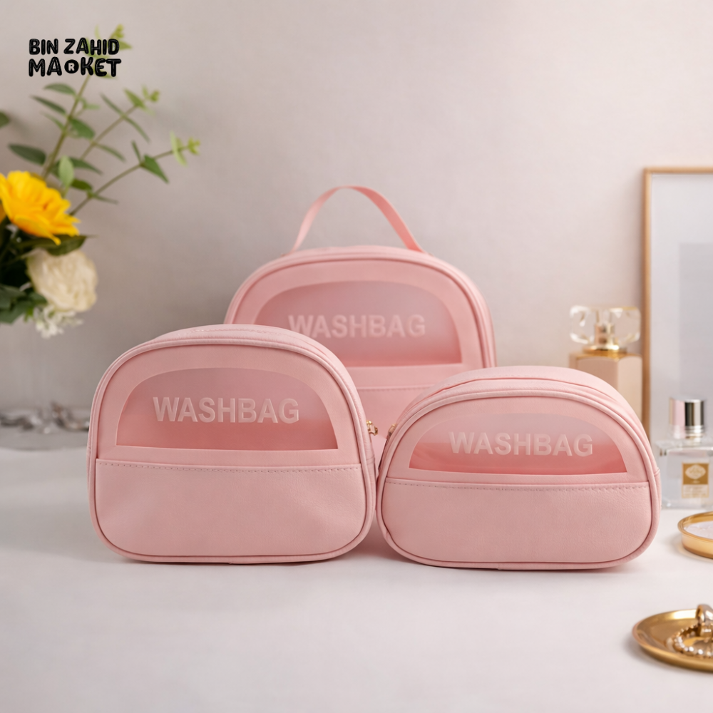 3-PIECE WASHBAG SET – ELEGANT MAKEUP & TOILETRY BAGS - BLACK