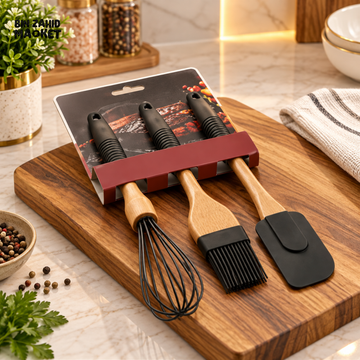 3-PIECE WOODEN HANDLE SILICONE KITCHEN UTENSIL SET
