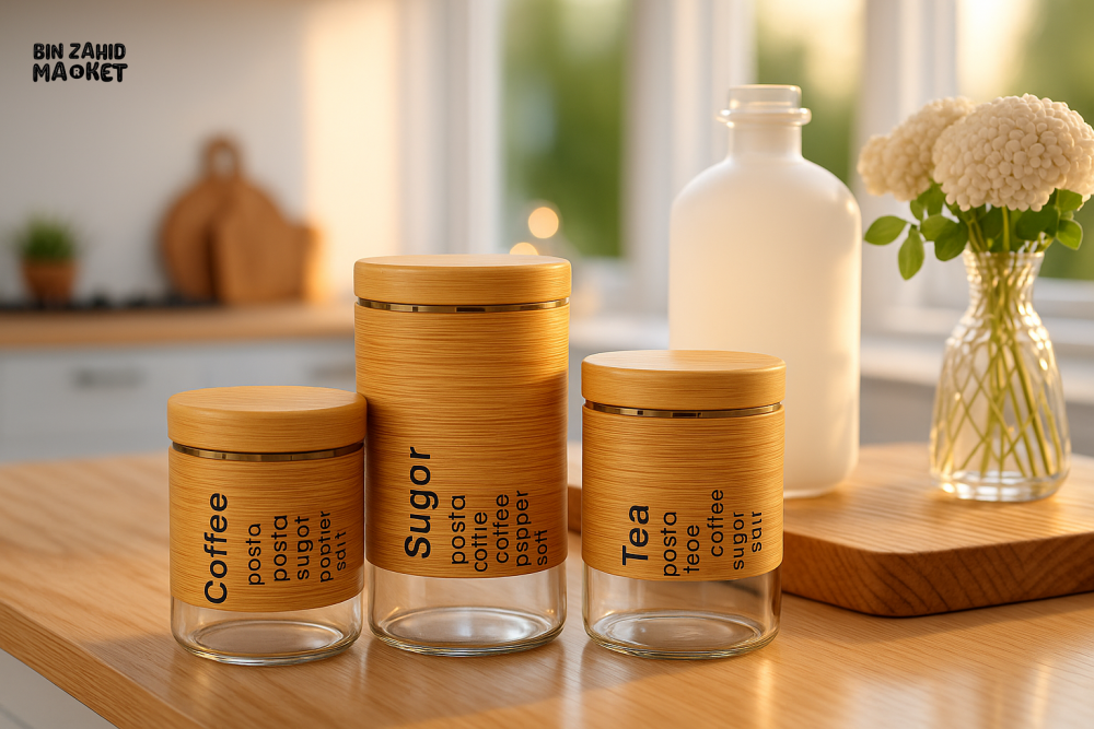3 PIECES GRAIN STORAGE TANK SET – AIRTIGHT ROUND TRANSPARENT GLASS CONTAINERS SEALED FOOD STORAGE JARS & TEA CADDY FOR KITCHEN SUPPLIES