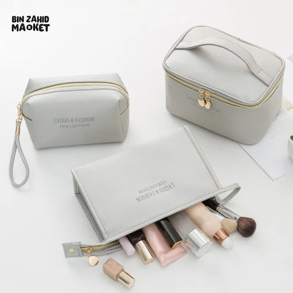 3 PIECES PU TRAVEL COSMETIC BAG White