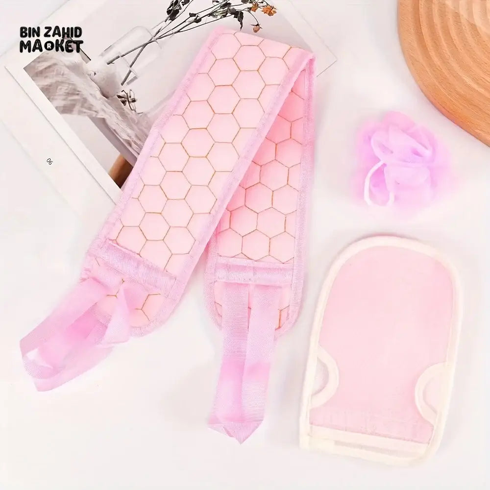 3 PIECES SET – BATH SCRUB BACK BELT BODY WASH TOWEL & SPA GLOVE FOR FULL BODY CLEANSE