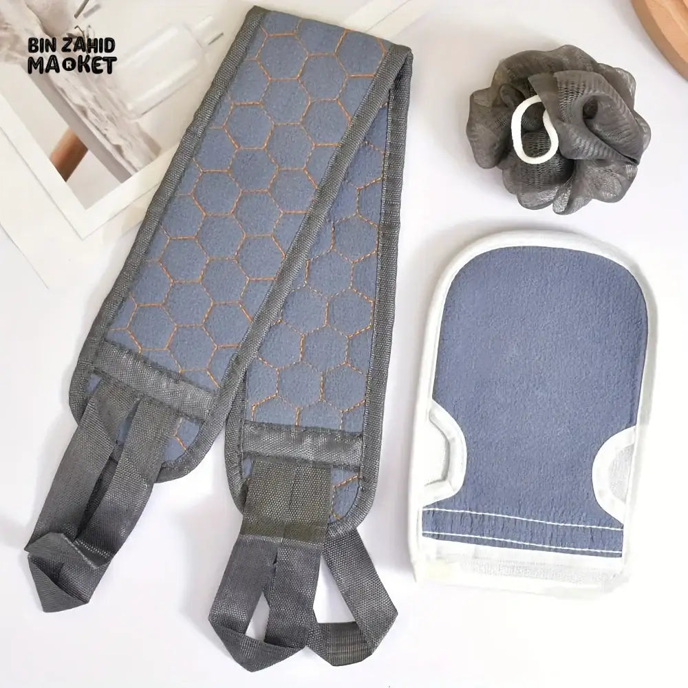 3 PIECES SET – BATH SCRUB BACK BELT BODY WASH TOWEL & SPA GLOVE FOR FULL BODY CLEANSE