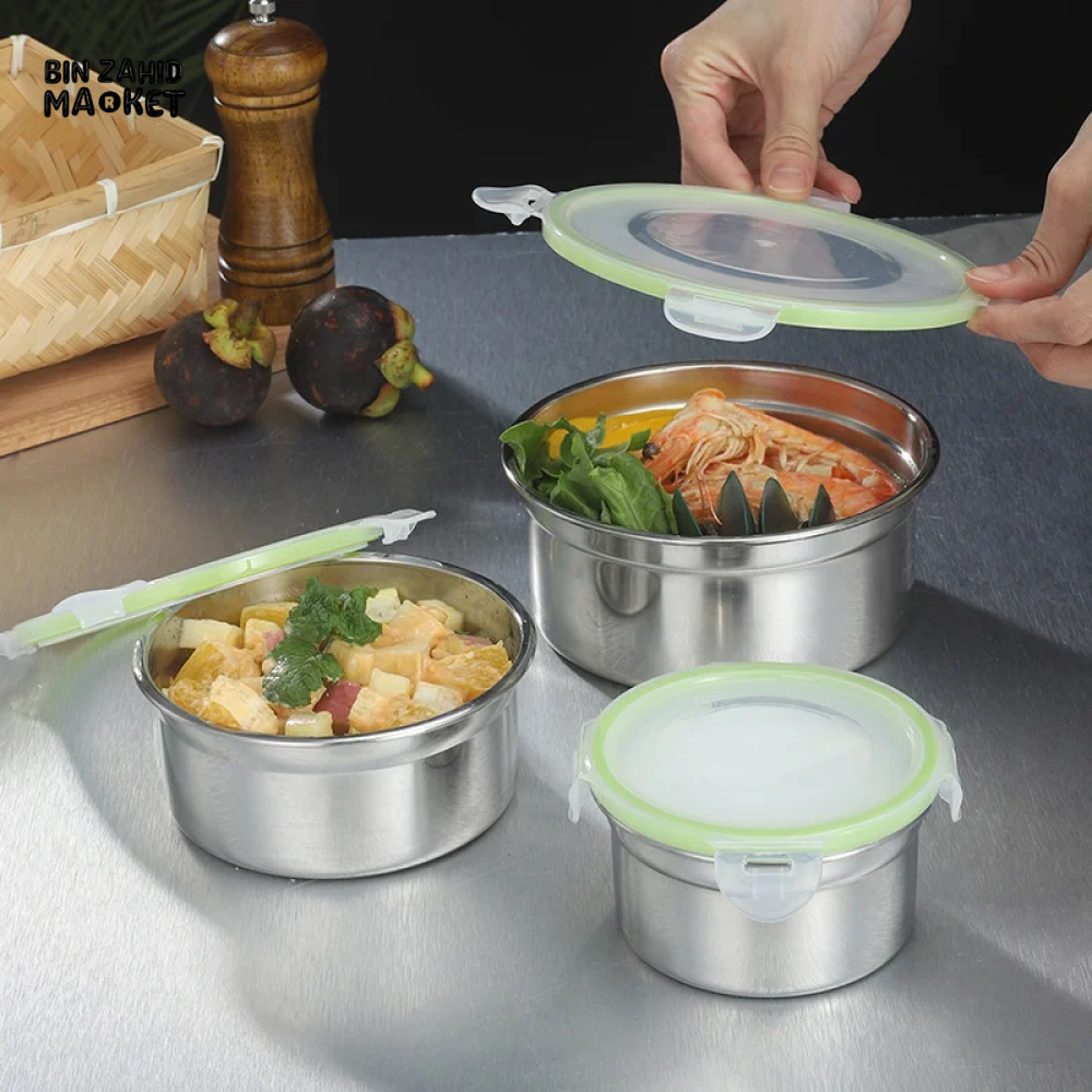 3 PIECES STAINLESS STEEL LUNCH & STORAGE BOXES – 304 GRADE AIRTIGHT & MULTI-PURPOSE