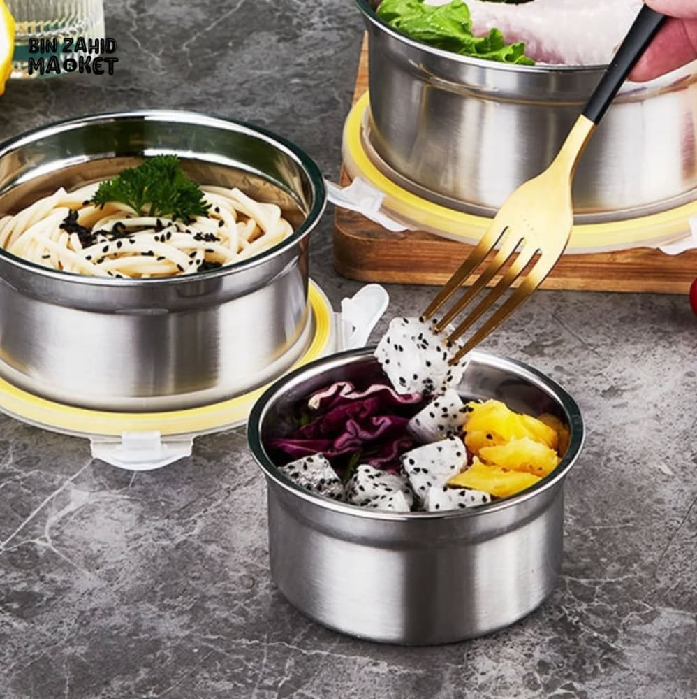 3 PIECES STAINLESS STEEL LUNCH & STORAGE BOXES – 304 GRADE AIRTIGHT & MULTI-PURPOSE