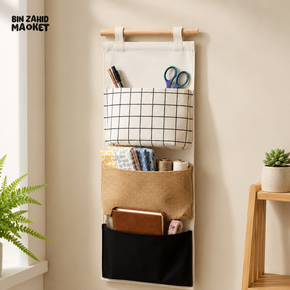 3 POCKET FABRIC HANGING WALL ORGANIZER