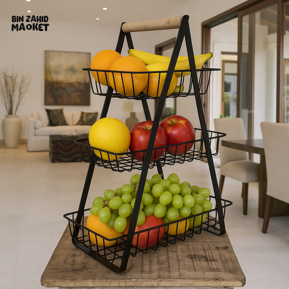 3-TIER FRUIT BASKET STAND FOR KITCHEN & DINING – LUXURY VILLA STYLE ORGANIZER
