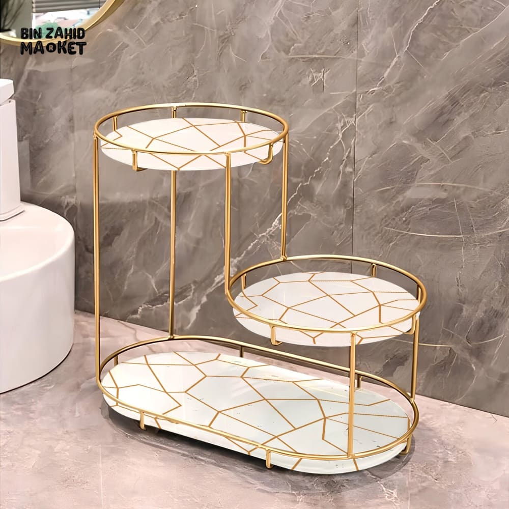 3-TIER GOLDEN VANITY STAND White