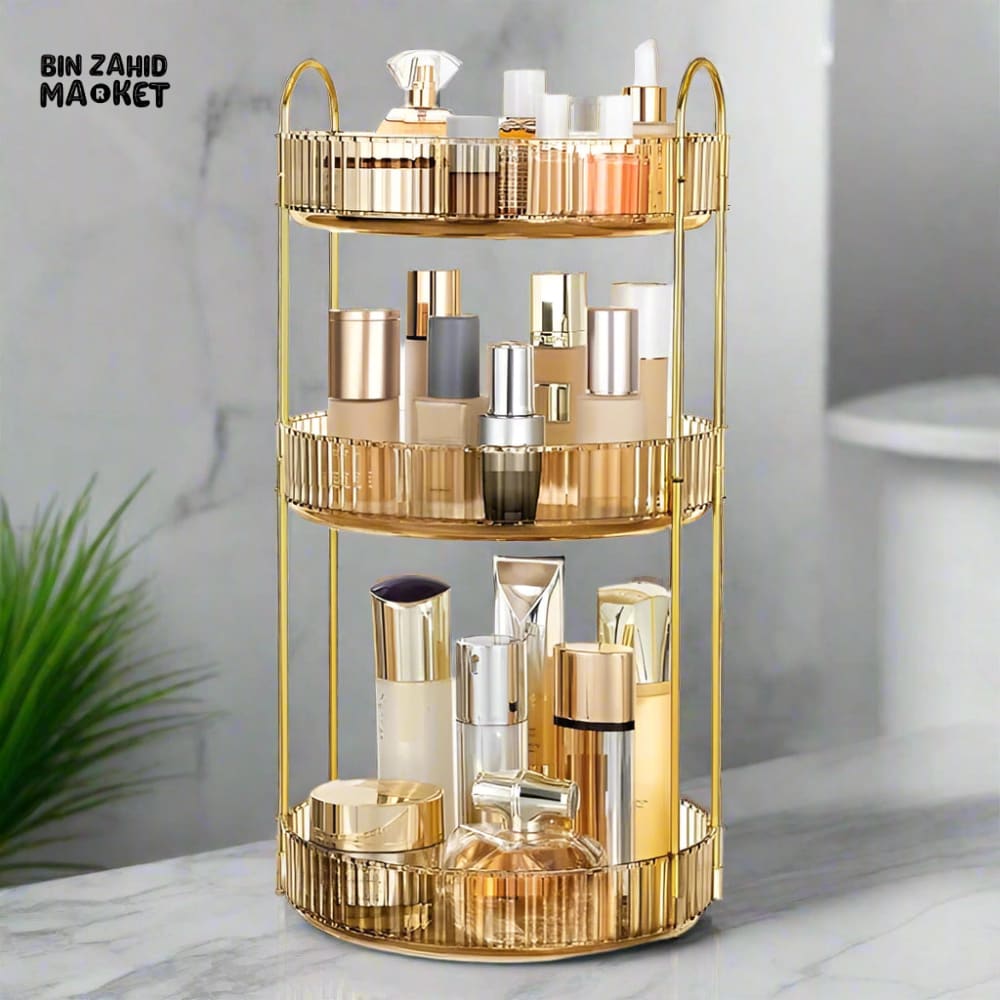 3-TIER MAKEUP ORGANIZER STAND MULTIFUNCTIONAL COSMETIC & SKINCARE STORAGE RACK FOR VANITY OR BATHROOM